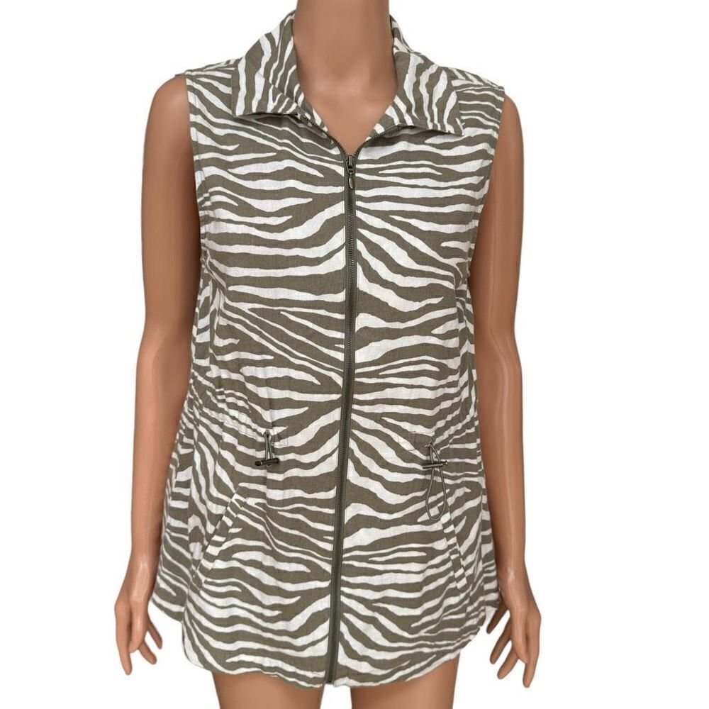 Chico’s Women’s Animal Print Full Zip Linen Blend Summer Vest size 0 or S